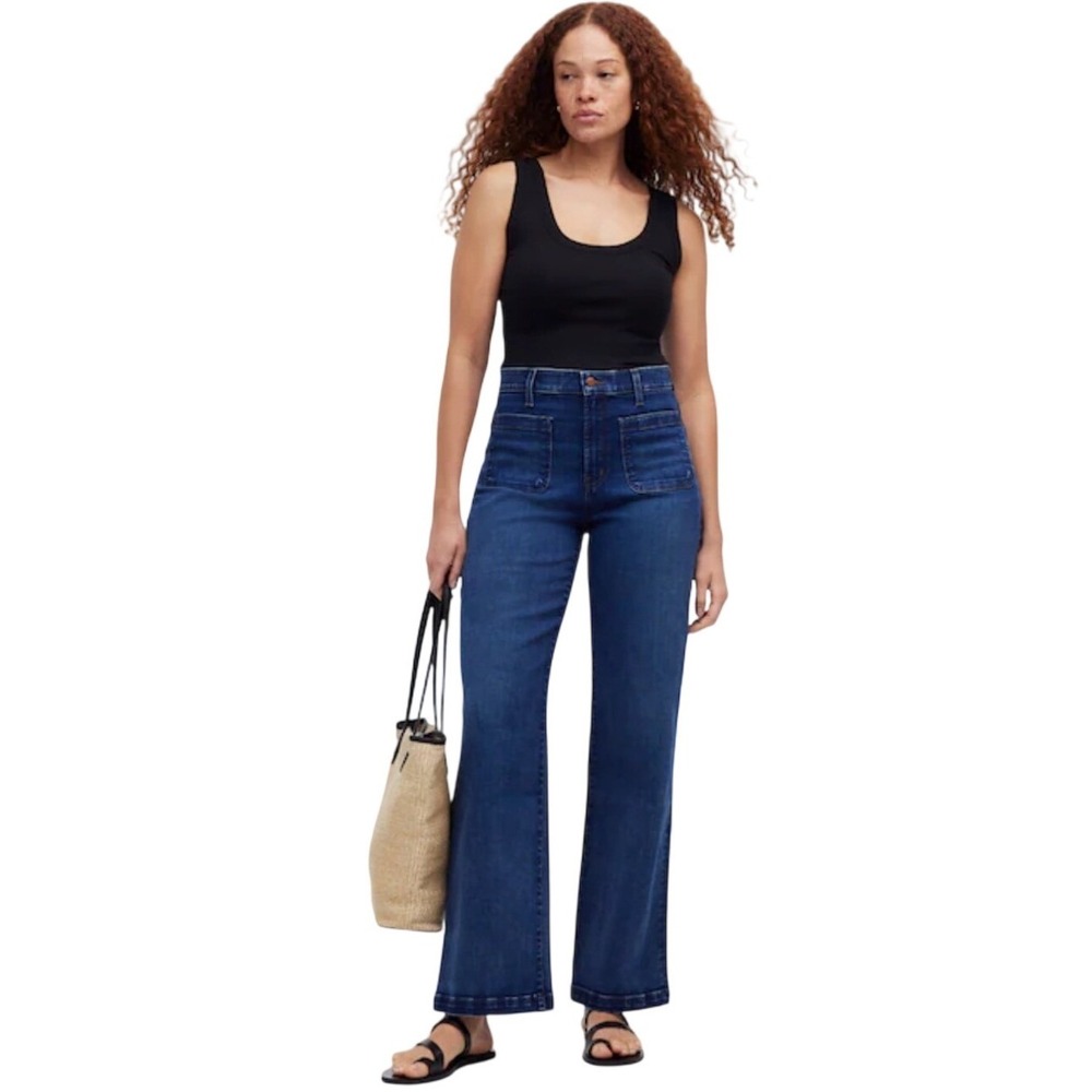 Madewell The Emmett Wide-Leg Full Length Jean Patch Pocket Medium Indigo Size 29